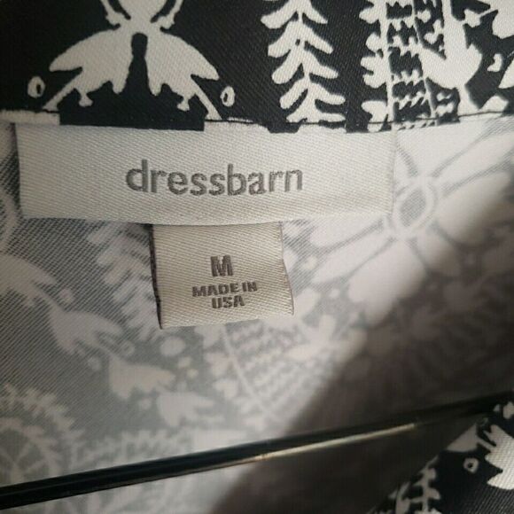 Dressbarn Women's Blouse Size M Black White Geometric 3/4 Sleeve V Neck Stretch - Picture 2 of 11